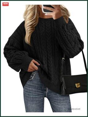 Oversized Chunky Cable Knit Pullover Sweater Women